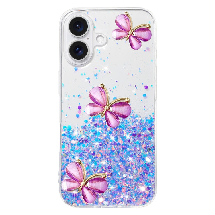 For iPhone 16 Plus Luminous Starry Sky Glitter Butterfly TPU Phone Case(Purple) - iPhone 16 Plus Cases by buy2fix | Online Shopping UK | buy2fix