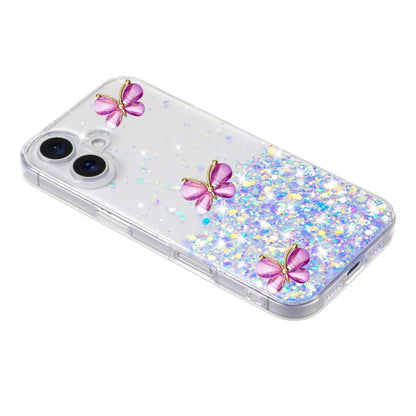 For iPhone 16 Plus Luminous Starry Sky Glitter Butterfly TPU Phone Case(Purple) - iPhone 16 Plus Cases by buy2fix | Online Shopping UK | buy2fix