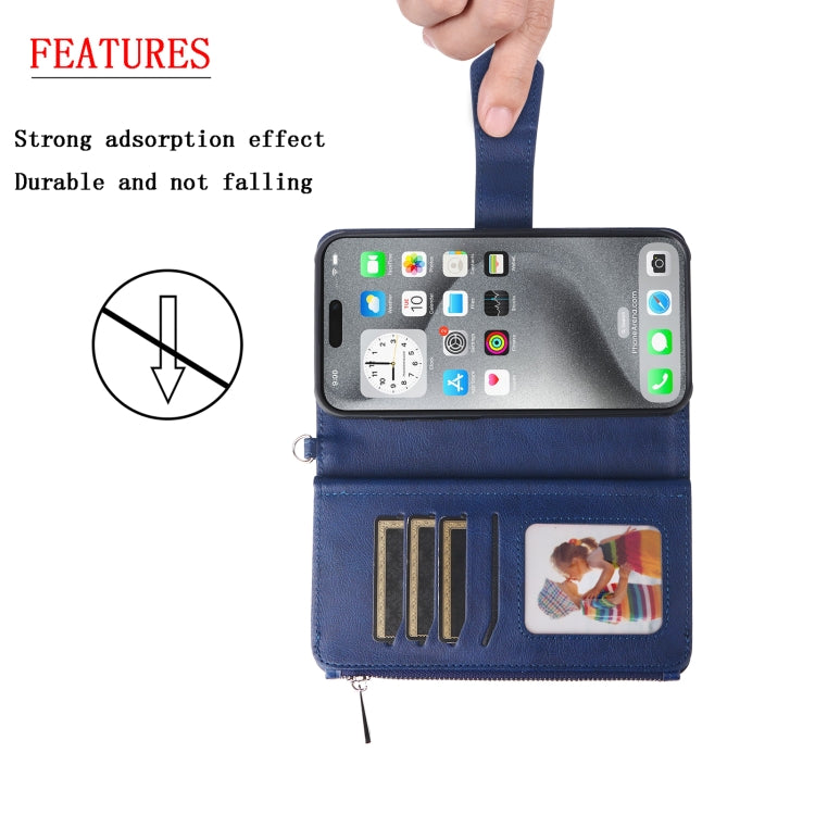 For iPhone 16 Pro Max Solid Color 2 in 1 Zipper Shockproof Phone Case(Blue) - iPhone 16 Pro Max Cases by buy2fix | Online Shopping UK | buy2fix