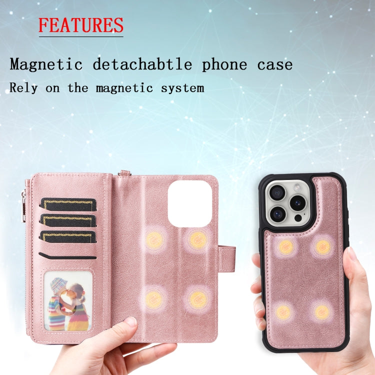 For iPhone 16 Pro Solid Color 2 in 1 Zipper Shockproof Phone Case(Rose Gold) - iPhone 16 Pro Cases by buy2fix | Online Shopping UK | buy2fix