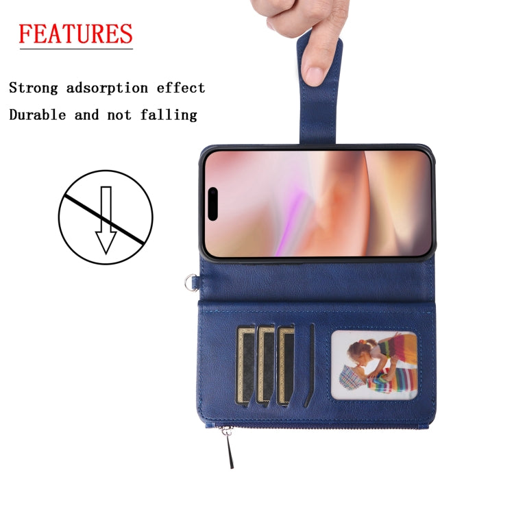 For iPhone 16 Plus Solid Color 2 in 1 Zipper Shockproof Phone Case(Blue) - iPhone 16 Plus Cases by buy2fix | Online Shopping UK | buy2fix