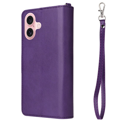 For iPhone 16 Solid Color 2 in 1 Zipper Shockproof Phone Case(Purple) - iPhone 16 Cases by buy2fix | Online Shopping UK | buy2fix