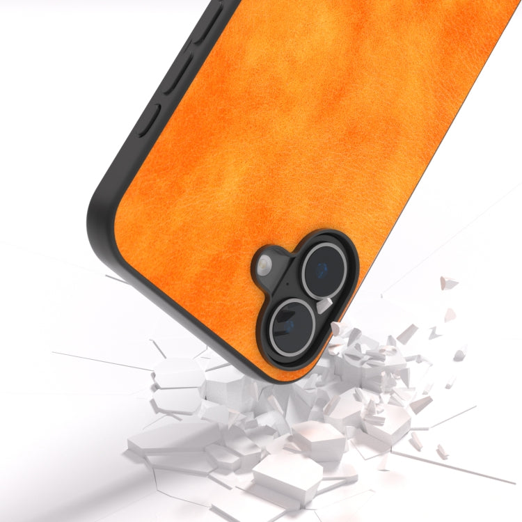 For iPhone 16 Dual Color Lichi Texture PU Phone Case(Orange) - iPhone 16 Cases by buy2fix | Online Shopping UK | buy2fix