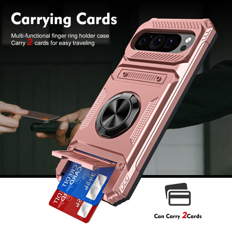 For Google Pixel 9 Pro XL TPU Hybrid PC Shockproof Card Phone Case with Metal Ring Holder(Rose Gold) - Google Cases by buy2fix | Online Shopping UK | buy2fix