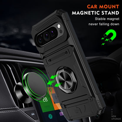 For Google Pixel 9 / 9 Pro TPU Hybrid PC Shockproof Card Phone Case with Metal Ring Holder(Black) - Google Cases by buy2fix | Online Shopping UK | buy2fix