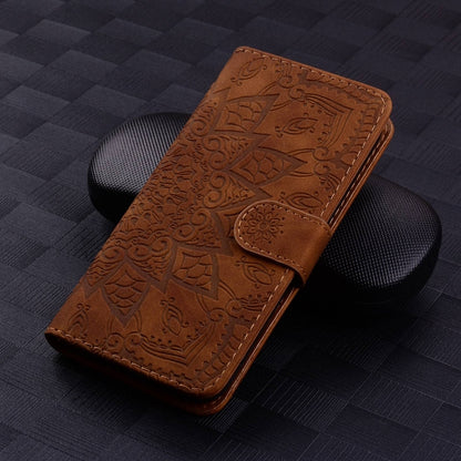 For Google Pixel 9 / 9 Pro Mandala Embossed Dual-Fold Calf Leather Phone Case(Brown) - Google Cases by buy2fix | Online Shopping UK | buy2fix