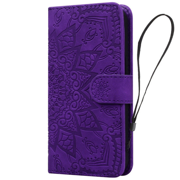 For Google Pixel 9 Pro XL Mandala Embossed Dual-Fold Calf Leather Phone Case(Purple) - Google Cases by buy2fix | Online Shopping UK | buy2fix