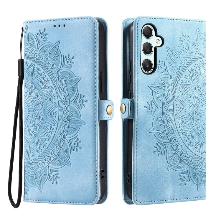 For Samsung Galaxy S25 5G Skin Feel Totem Embossed Leather Phone Case(Blue) - Galaxy S25 5G Cases by buy2fix | Online Shopping UK | buy2fix