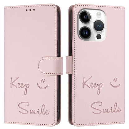 For iPhone 16 Pro Smile Embossing RFID Leather Phone Case(Pink) - iPhone 16 Pro Cases by buy2fix | Online Shopping UK | buy2fix