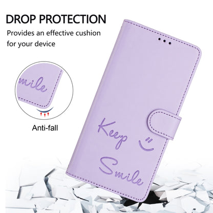 For iPhone SE 2024 Smile Embossing RFID Leather Phone Case(Light Purple) - More iPhone Cases by buy2fix | Online Shopping UK | buy2fix