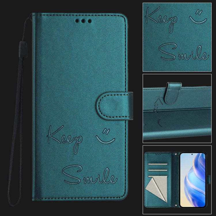 For Samsung Galaxy S25 5G Smile Embossing RFID Leather Phone Case(Peacock Green) - Galaxy S25 5G Cases by buy2fix | Online Shopping UK | buy2fix