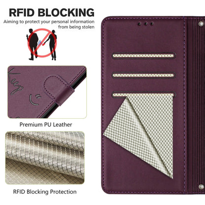 For Samsung Galaxy S25 Ultra 5G Smile Embossing RFID Leather Phone Case(Violet) - Galaxy S25 Ultra 5G Cases by buy2fix | Online Shopping UK | buy2fix