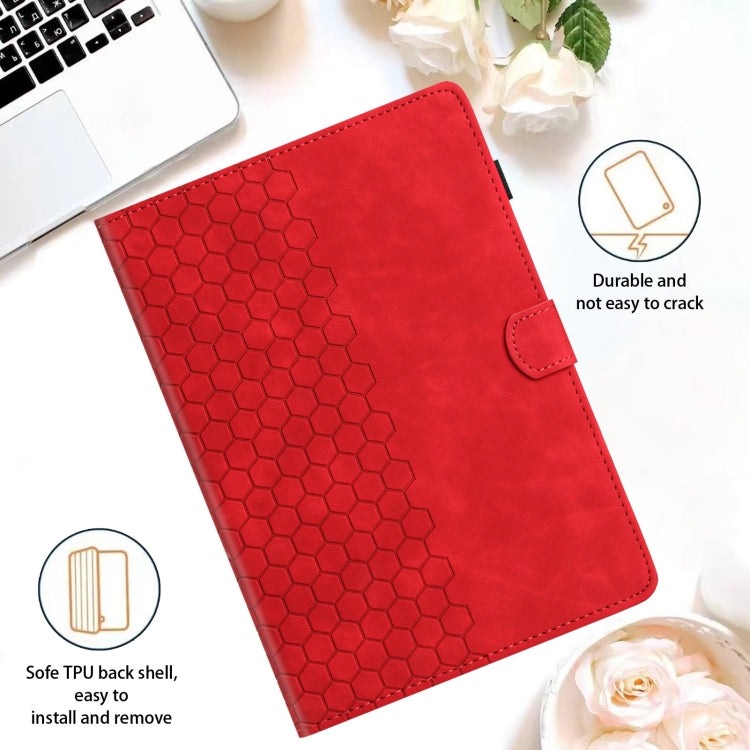 For Samsung Galaxy Tab S9 / S9 FE Honeycomb Embossed Leather Smart Tablet Case(Red) - Galaxy Tab S9 Cases by buy2fix | Online Shopping UK | buy2fix