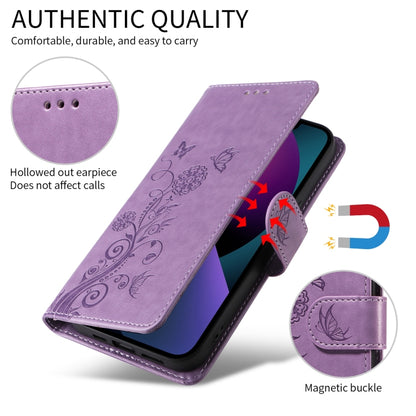 For iPhone 16 Pro Max Embossed Butterfly Flowers Leather Phone Case(Purple) - iPhone 16 Pro Max Cases by buy2fix | Online Shopping UK | buy2fix