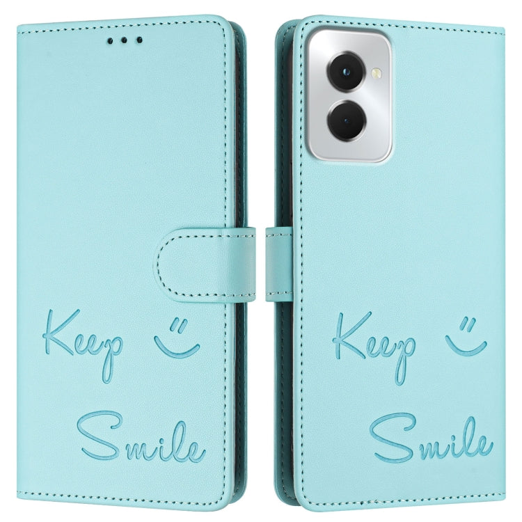 For Motorola Moto G Power 5G 2024 Smile Embossing RFID Leather Phone Case(Mint Green) - Motorola Cases by buy2fix | Online Shopping UK | buy2fix