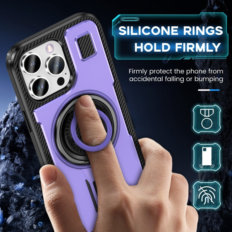 For iPhone 16 Pro Max Ring Holder Carbon Fiber PC Hybrid TPU Phone Case(Purple) - iPhone 16 Pro Max Cases by buy2fix | Online Shopping UK | buy2fix