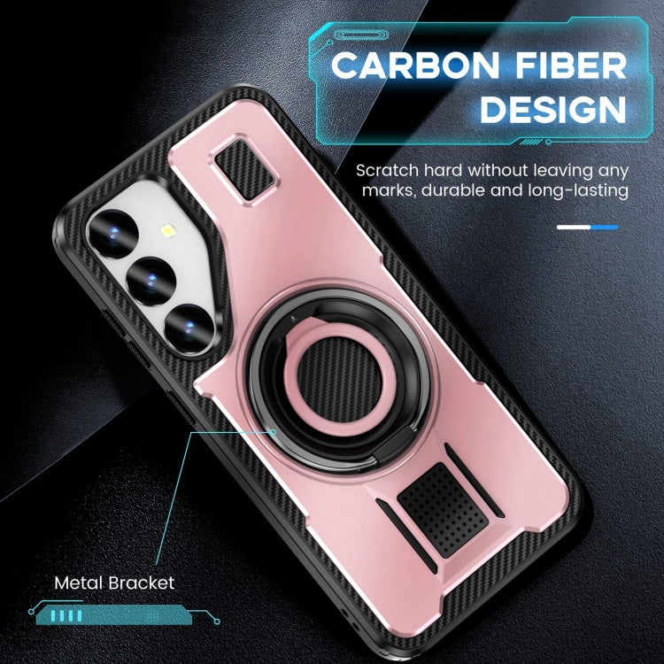 For Samsung Galaxy S25 5G Ring Holder Carbon Fiber PC Hybrid TPU Phone Case(Rose Gold) - Galaxy S25 5G Cases by buy2fix | Online Shopping UK | buy2fix