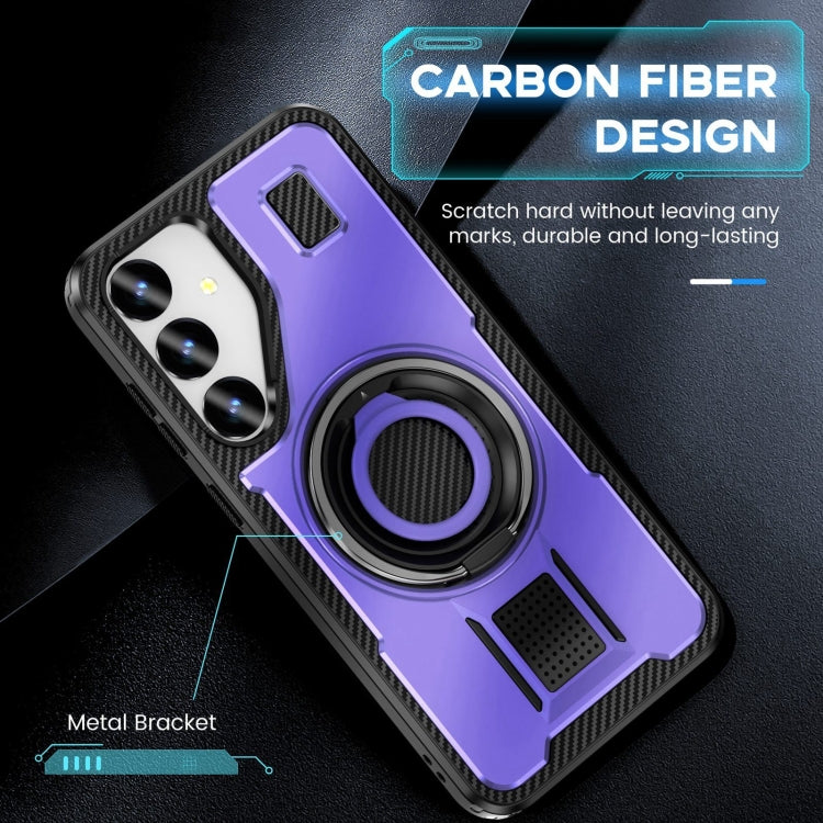 For Samsung Galaxy S25 5G Ring Holder Carbon Fiber PC Hybrid TPU Phone Case(Purple) - Galaxy S25 5G Cases by buy2fix | Online Shopping UK | buy2fix