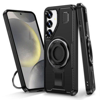 For Samsung Galaxy S25+ 5G Ring Holder Carbon Fiber PC Hybrid TPU Phone Case(Black) - Galaxy S25+ 5G Cases by buy2fix | Online Shopping UK | buy2fix