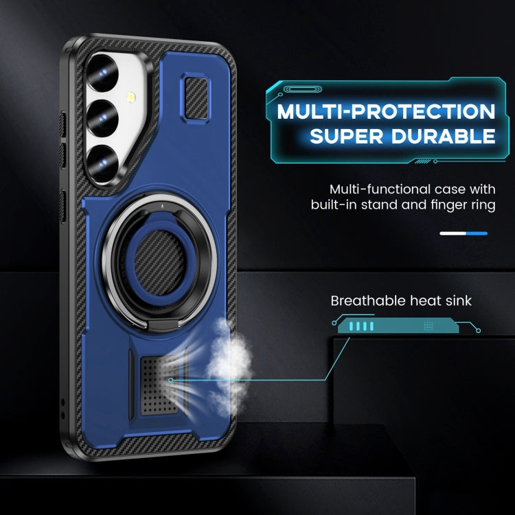 For Samsung Galaxy S25+ 5G Ring Holder Carbon Fiber PC Hybrid TPU Phone Case(Blue) - Galaxy S25+ 5G Cases by buy2fix | Online Shopping UK | buy2fix