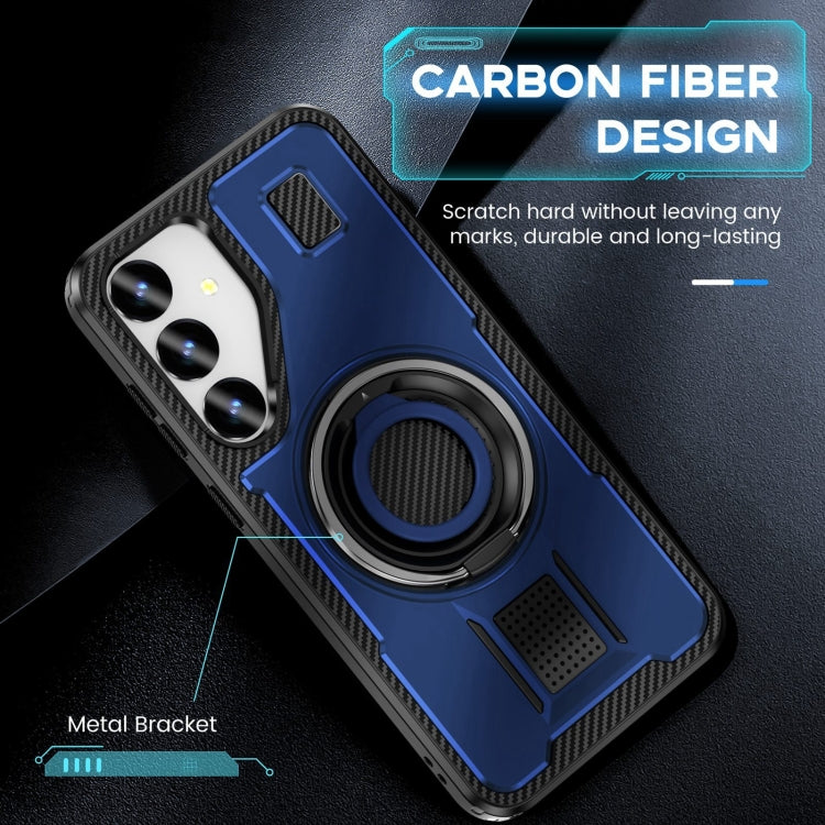 For Samsung Galaxy S25+ 5G Ring Holder Carbon Fiber PC Hybrid TPU Phone Case(Blue) - Galaxy S25+ 5G Cases by buy2fix | Online Shopping UK | buy2fix