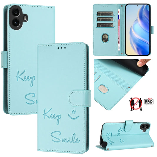 For Nothing CMF Phone 1 Smile Embossing RFID Leather Phone Case(Mint Green) - More Brand by buy2fix | Online Shopping UK | buy2fix