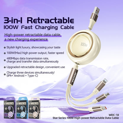 WK WDC-18 Star Series 1.2m 100W USB to 8 Pin / Type-C / Micro USB Retractable Data Cable(Beige) - Multifunction Cable by WK | Online Shopping UK | buy2fix