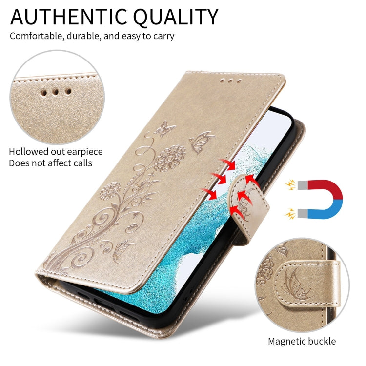 For Google Pixel 9 Pro XL Embossed Butterfly Flowers Leather Phone Case(Gold) - Google Cases by buy2fix | Online Shopping UK | buy2fix