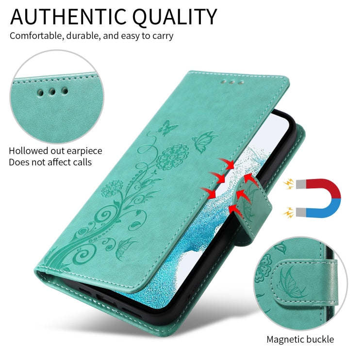 For Google Pixel 9 / 9 Pro Embossed Butterfly Flowers Leather Phone Case(Green) - Google Cases by buy2fix | Online Shopping UK | buy2fix