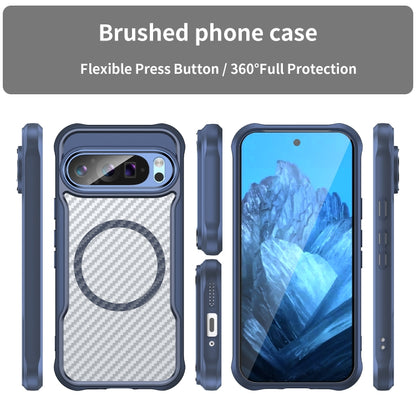 For Google Pixel 9 Pro / 9 Carbon Fiber Texture MagSafe Translucent Phone Case(Blue) - Google Cases by buy2fix | Online Shopping UK | buy2fix