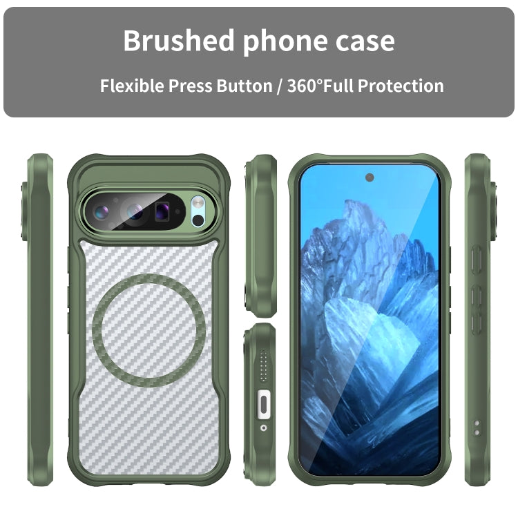 For Google Pixel 9 Pro / 9 Carbon Fiber Texture MagSafe Translucent Phone Case(Green) - Google Cases by buy2fix | Online Shopping UK | buy2fix