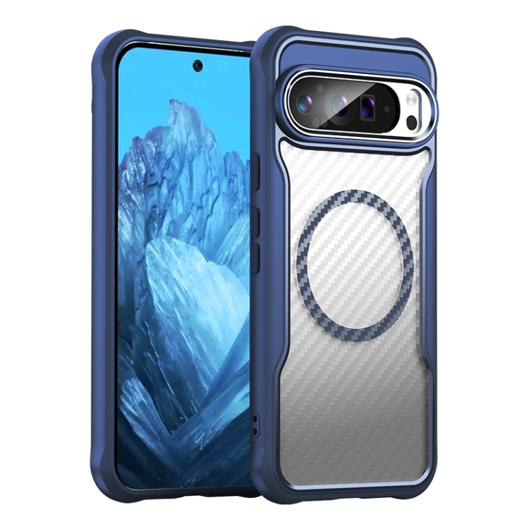 For Google Pixel 9 Pro XL Carbon Fiber Texture MagSafe Translucent Phone Case(Blue) - Google Cases by buy2fix | Online Shopping UK | buy2fix