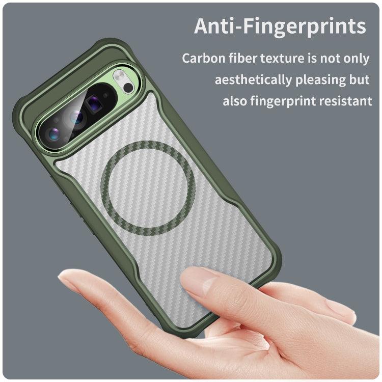 For Google Pixel 9 Pro XL Carbon Fiber Texture MagSafe Translucent Phone Case(Green) - Google Cases by buy2fix | Online Shopping UK | buy2fix