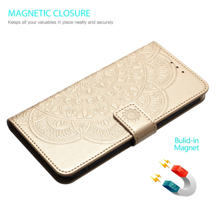 For Motorola Moto G Play 2024 Flower Embossed Leather Phone Case(Gold) - Motorola Cases by buy2fix | Online Shopping UK | buy2fix