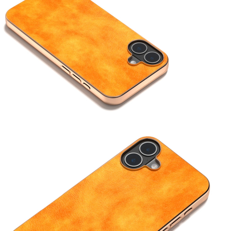 For iPhone 16 Nano Electroplating Dual Color Lichi Texture PU Phone Case(Orange) - iPhone 16 Cases by buy2fix | Online Shopping UK | buy2fix