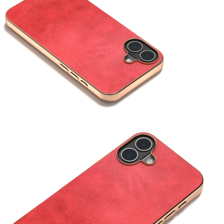 For iPhone 16 Nano Electroplating Dual Color Cowhide Texture Protective Phone Case(Red) - iPhone 16 Cases by buy2fix | Online Shopping UK | buy2fix