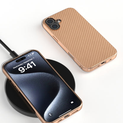 For iPhone 16 Plus Nano Electroplating Carbon Fiber Texture Phone Case(Gold) - iPhone 16 Plus Cases by buy2fix | Online Shopping UK | buy2fix