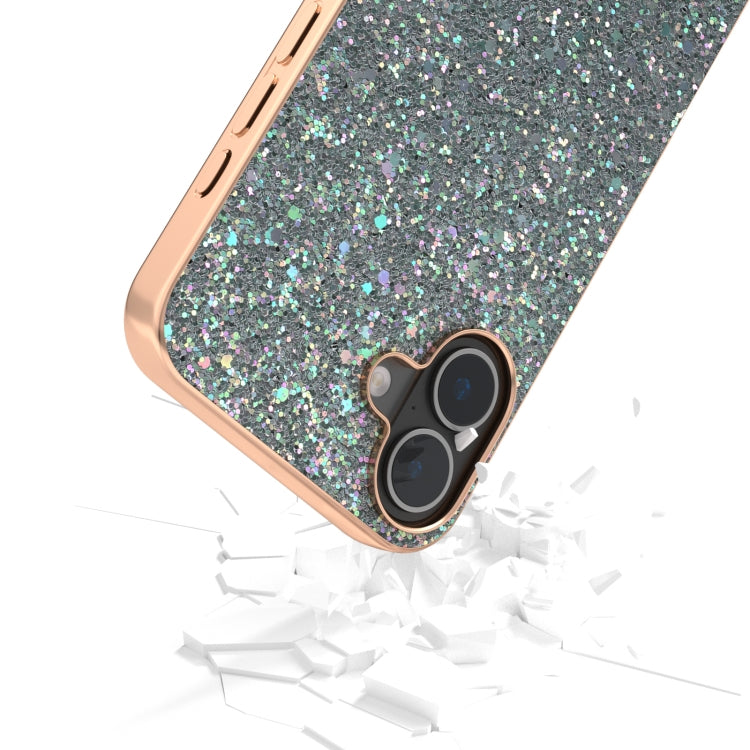 For iPhone 16 Plus Electroplating Frame Colorful Glitter Phone Case(Black Green) - iPhone 16 Plus Cases by buy2fix | Online Shopping UK | buy2fix