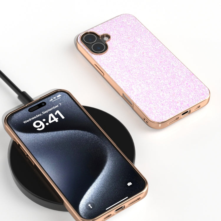 For iPhone 16 Electroplating Frame Colorful Glitter Phone Case(Glitter Pink) - iPhone 16 Cases by buy2fix | Online Shopping UK | buy2fix