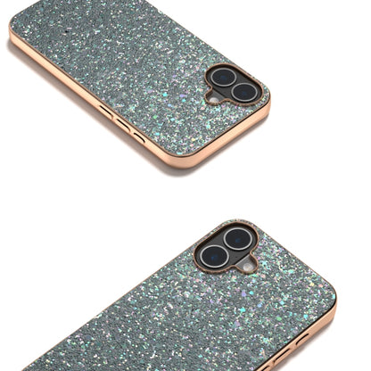 For iPhone 16 Electroplating Frame Colorful Glitter Phone Case(Black Green) - iPhone 16 Cases by buy2fix | Online Shopping UK | buy2fix