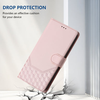 For iPhone 16 Honeycomb Embossing RFID Leather Phone Case(Pink) - iPhone 16 Cases by buy2fix | Online Shopping UK | buy2fix