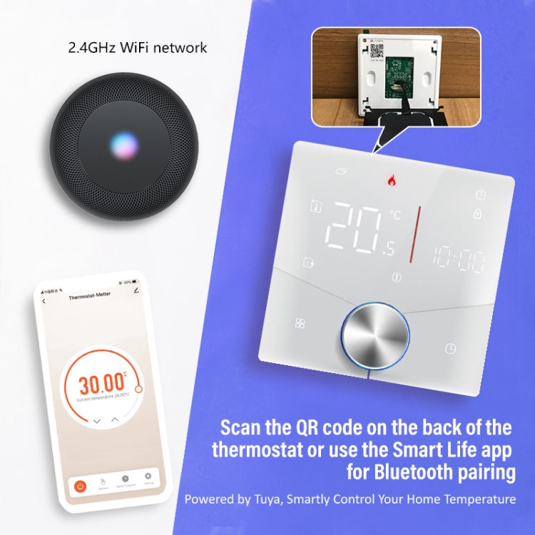 BHT-009GCLW-MT Boiler Heating WiFi Smart Home LED Thermostat with Matter(White) - Thermostat & Thermometer by buy2fix | Online Shopping UK | buy2fix