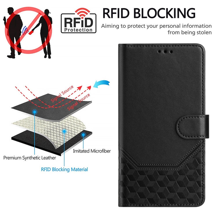 For Sony Xperia 5 VI 2024 Honeycomb Embossing RFID Leather Phone Case(Black) - Sony Cases by buy2fix | Online Shopping UK | buy2fix