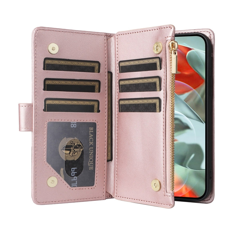 For Google Pixel 9 Pro XL Crossbody Zipper Wallet Rhombus Leather Phone Case(Rose Gold) - Google Cases by buy2fix | Online Shopping UK | buy2fix