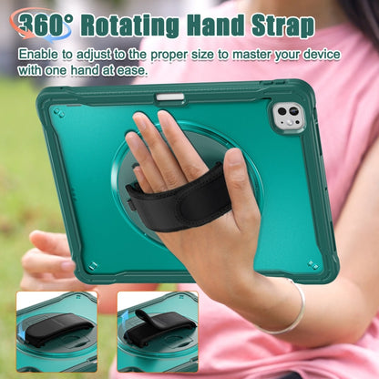 For iPad Pro 11 2024 Heavy Duty Hybrid Tablet Case with Hand Grip & Strap(Dark Green) - iPad Pro 11 2024 Cases by buy2fix | Online Shopping UK | buy2fix