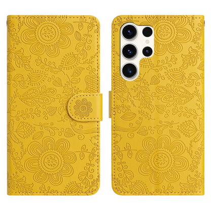 For Samsung Galaxy S25 Ultra 5G Floral Embossed Pattern Leather Phone Case(Yellow) - Galaxy S25 Ultra 5G Cases by buy2fix | Online Shopping UK | buy2fix