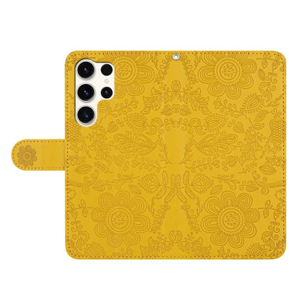 For Samsung Galaxy S25 Ultra 5G Floral Embossed Pattern Leather Phone Case(Yellow) - Galaxy S25 Ultra 5G Cases by buy2fix | Online Shopping UK | buy2fix