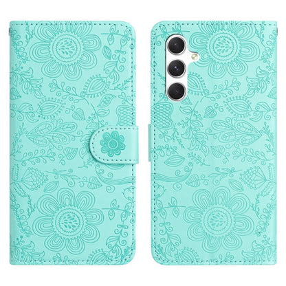 For Samsung Galaxy S25+ 5G Floral Embossed Pattern Leather Phone Case(Light Green) - Galaxy S25+ 5G Cases by buy2fix | Online Shopping UK | buy2fix