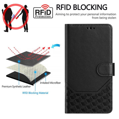 For Tecno Spark Go 2024 4G Honeycomb Embossing RFID Leather Phone Case(Black) - Tecno Cases by buy2fix | Online Shopping UK | buy2fix