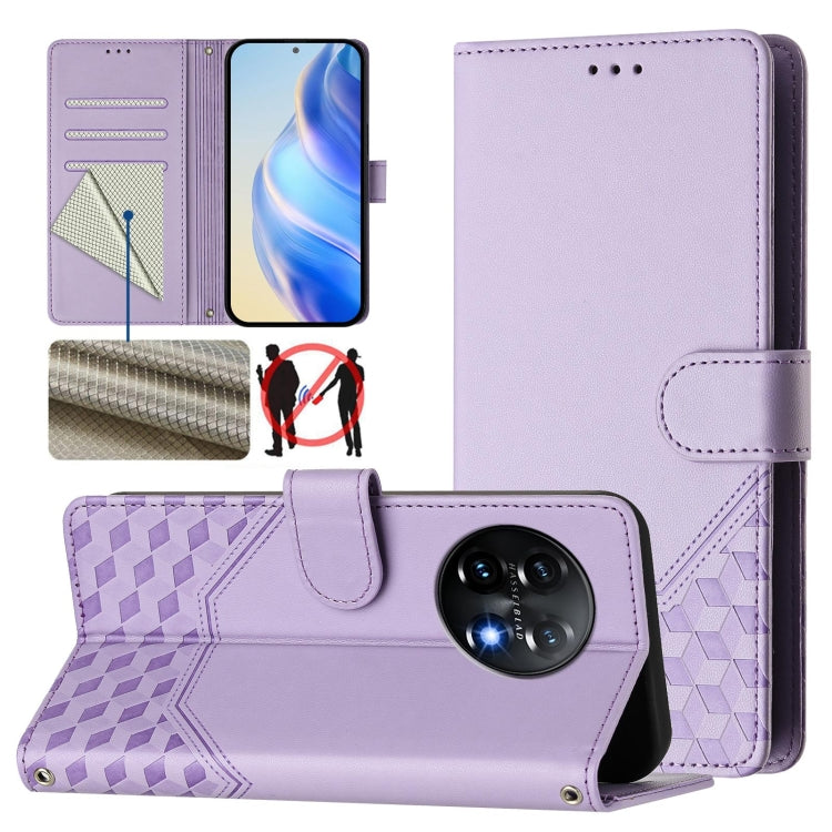 For OnePlus 11 Honeycomb Embossing RFID Leather Phone Case(Light Purple) - OnePlus Cases by buy2fix | Online Shopping UK | buy2fix